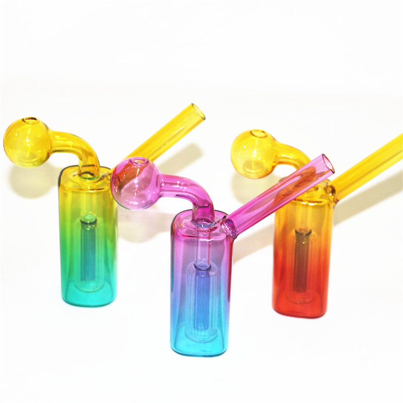 Mini Glass Oil Burner Bong Hookah smoking Water Pipes inline matrix birdcage perc Thick Pyrex Colorful Heady Recycler Dab Rig Hand Bongs