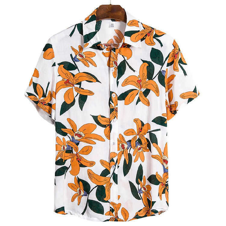 Mäns casual skjortor herr mode svart vita blommor skjortor casual knapp ner kort ärm hawaiian skjorta strand semester smal fit fest skjortor toppar w0328