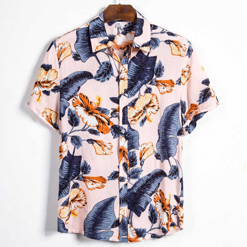 Chemises décontractées pour hommes Hommes coton polyester été chemise à manches courtes tropical floral palmier hawaïen plage hommes chemises blouse décontractée pour hommes W0328
