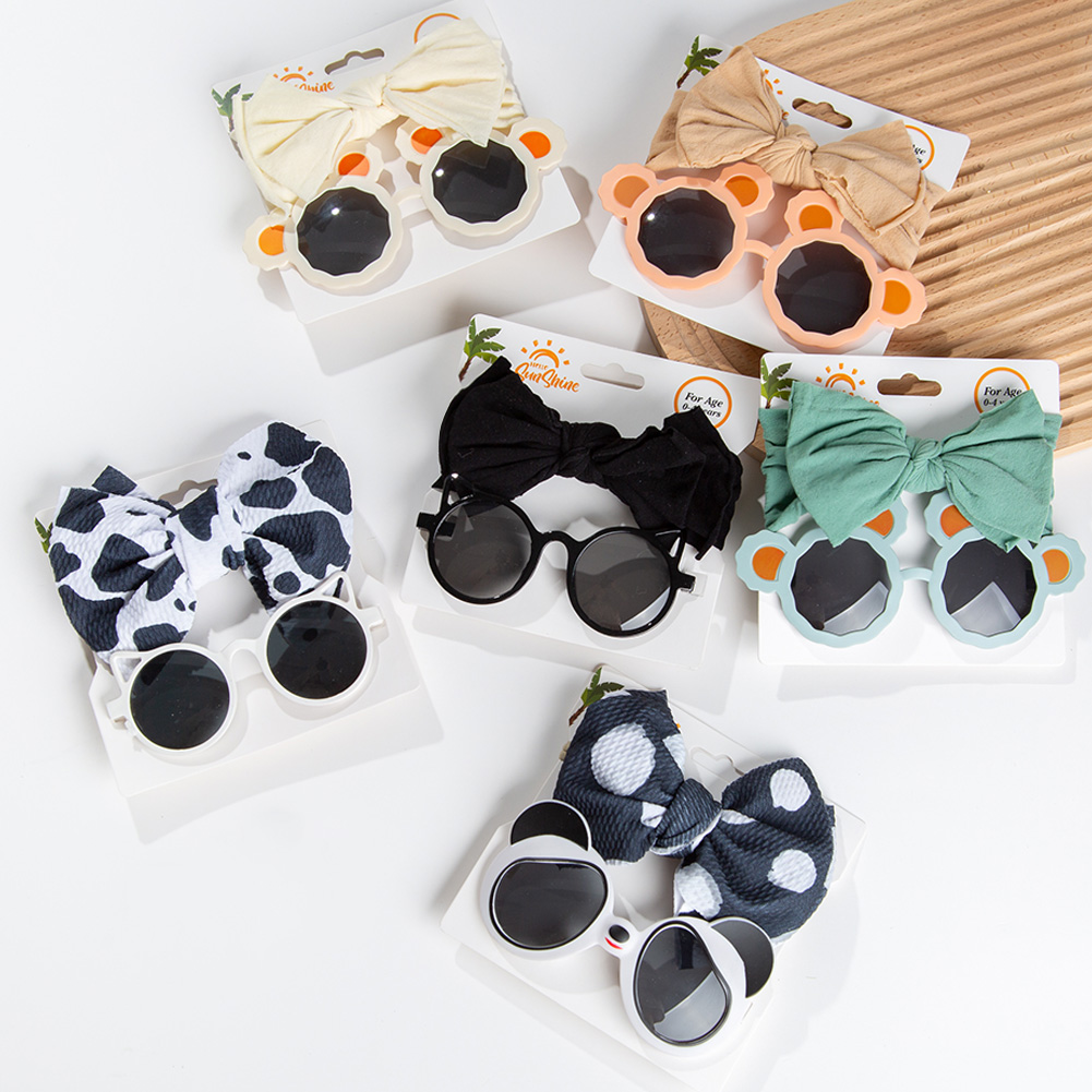 /Card Panda Bear Baby Sunglasses Textured Fabric Headband Cute Dot Price Bullet Bow Hairbands Kids Seaside Sun Glasses