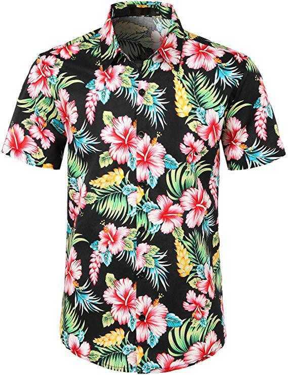 Hommes chemises décontractées hommes hawaïen été imprimé fleuri plage mer manches courtes Luau chemise hauts Blouse W0328