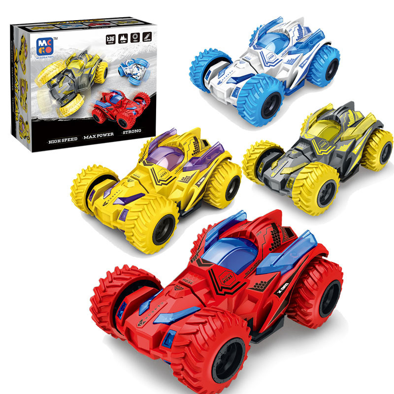 Barntrögt roterande bilstunt rullande dubbelsidig terrängfordon pojke tröghetsbilt leksak