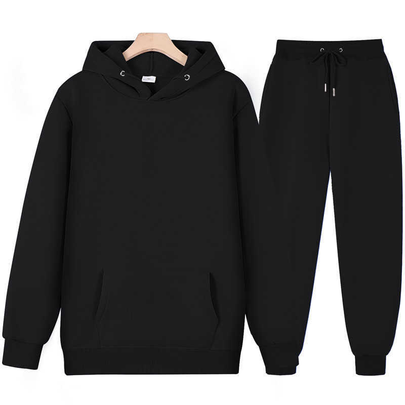 Tute da uomo New Men Women Tuta Felpe con cappuccio Casual tinta unita Pullover spesso e pantaloni lunghi Set da 2 pezzi Uomo Autunno Fleece Jogger Tuta sportiva W0328