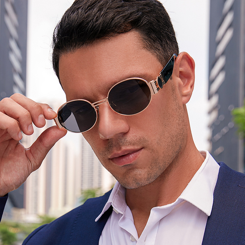 2023 luxo de alta qualidade clássico piloto redondo óculos de sol designer marca moda homens mulheres óculos de sol óculos lentes de vidro de metal w208f