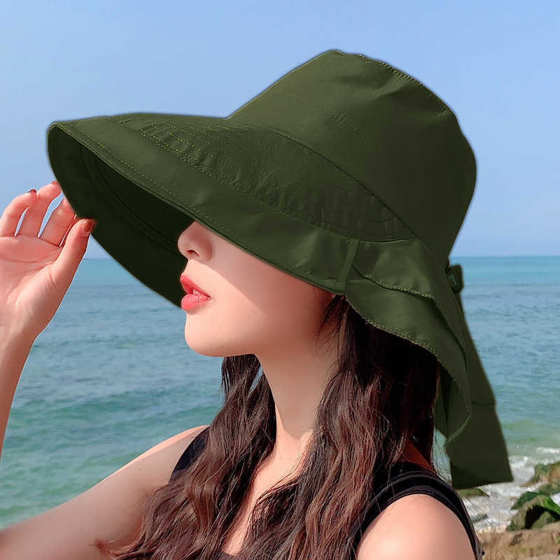 Wide Brim Hats Sparsil Women`s Summer Hat for The Sun Wide Brim UV Neck Protection Solar Beh Hats Foldable Ponytail Travel Sun Panama Caps P230327