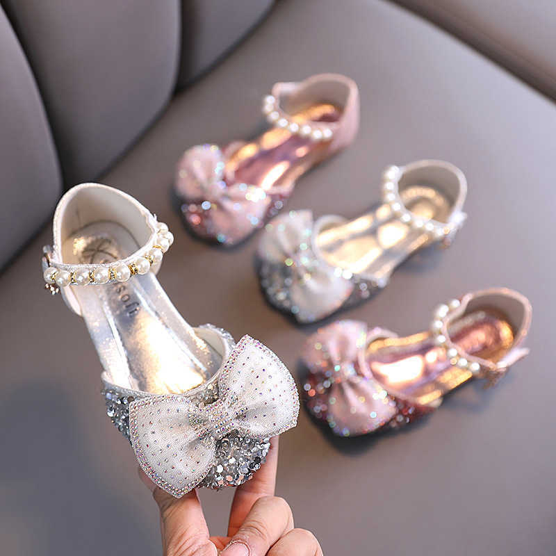 Сандалии девушки кожаная обувь модная страза Bling Kids Princess Shoes Flat Heels Детские туфли для вечеринок w0327