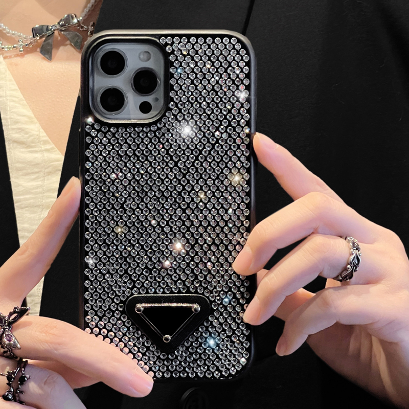 Luxury Triangle P Cell Phone Cases for iPhone 14 14plus 14pro 13 13pro 12 Pro Max 11 Clear Glitter Rhine Stone Case Bling Shiney Cover iPhone14 838D