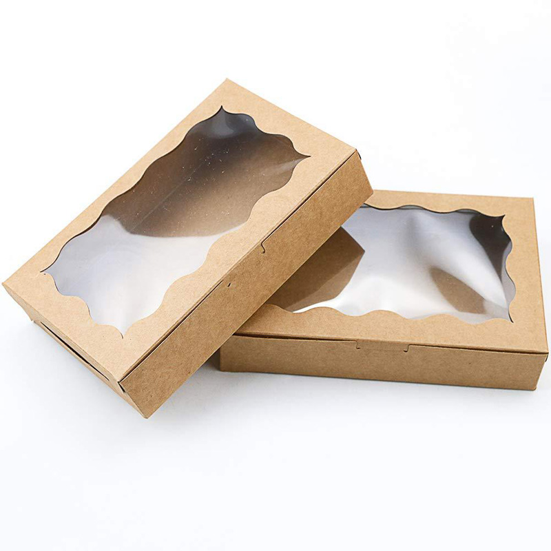 Witbruine Kraft Cookie Box met Clear Window Premium Small Paper Gift Box Container voor dessertdeeg Candy Packaging LX5513