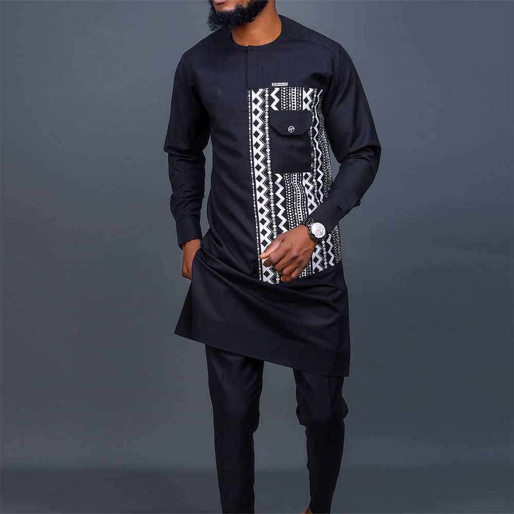 Men's Tracksuits New Matching Sets African Men's Suits Dashiki Solid Color Hot Brick Tops and Pant Sets Sets Men Outfit Men's Clothing W0328