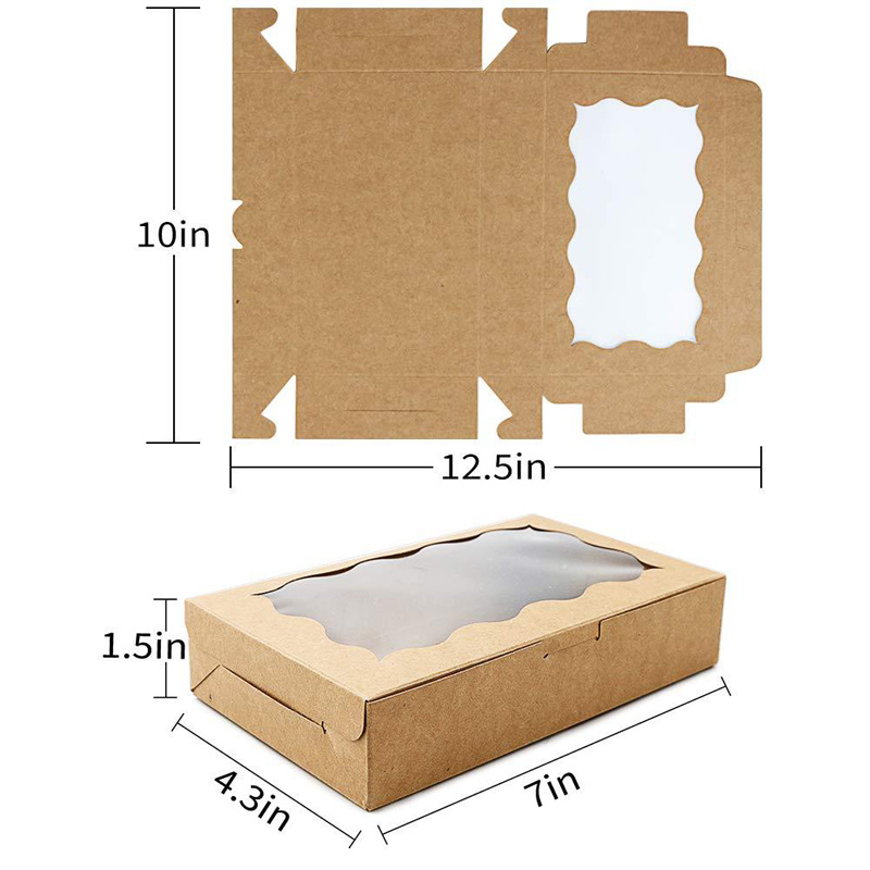 Witbruine Kraft Cookie Box met Clear Window Premium Small Paper Gift Box Container voor dessertdeeg Candy Packaging LX5513