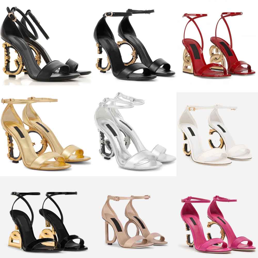 Élégants marques luxurytes keira femmes sandales chaussures de veau polie baroquel talons pop talon en or carbone dame d'été robe de mode de mode gladiator sandalias