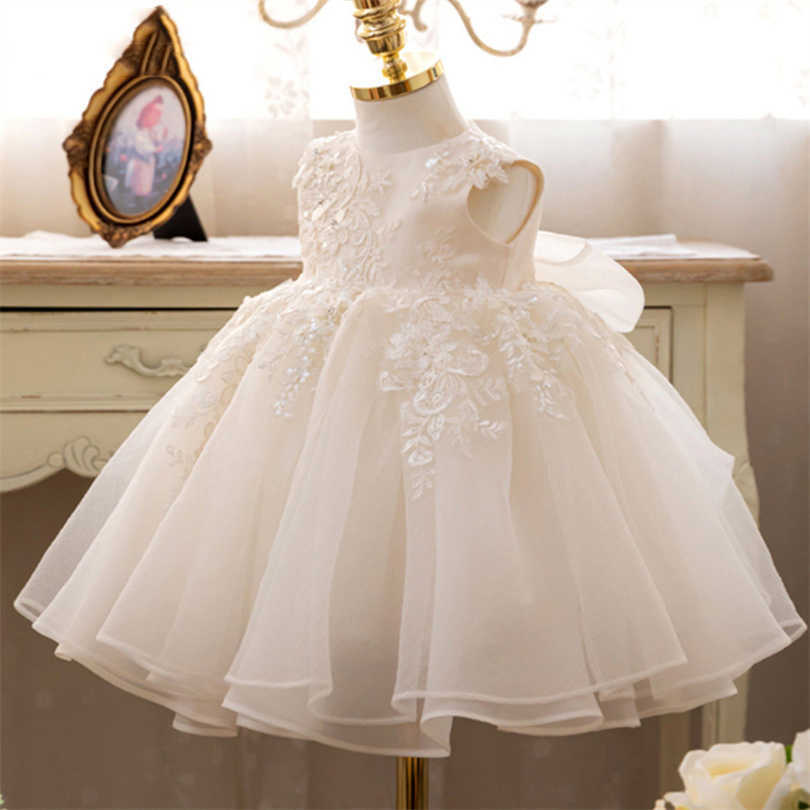 Girl's Dresses Princess Girls Ball Gown White Children Bridemaid Wedding Kids Dresses For Girls Lace Tulle Elegant 1st Birthday Dress 1-10Y