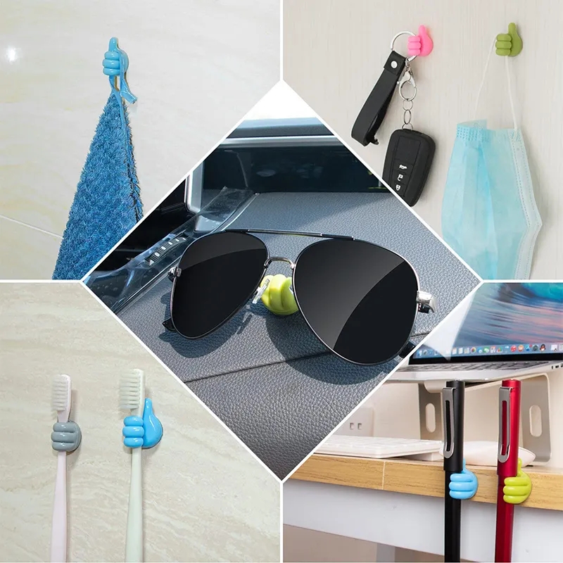 Self-Adhesive Wall Decoration Hook Creative Silicone Thumb Key Hanger Hook Home/Office Data Cable Clip Wire Desk Organizer