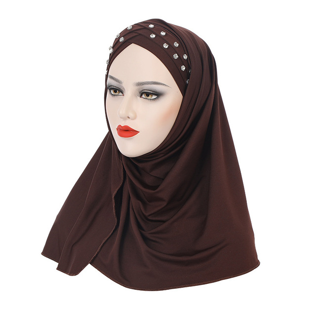 2023 muslimische Perlen Kreuz Hijab Frauen Turban Pull On Ready Wear Instant Schal Lange Einteilige Amira Islam Cap Femme headwrap Schal Hüte