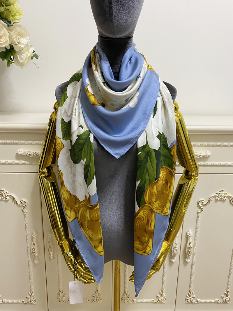 Bufandas cuadradas de mujeres Bufandas de bufanda 100% sargento de sarga de sarga letras de pinta Flores Tamaño del patrón de 130 cm - 130 cm