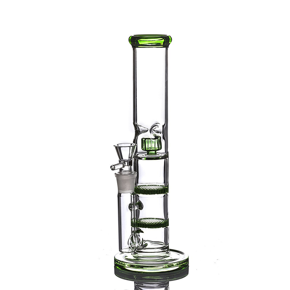 Straight Tube Glass Hookah Bongs Thick Honeycomb and Showerhead Perc Dab Rigs Water Pipe Bubblers Smoking Accessory