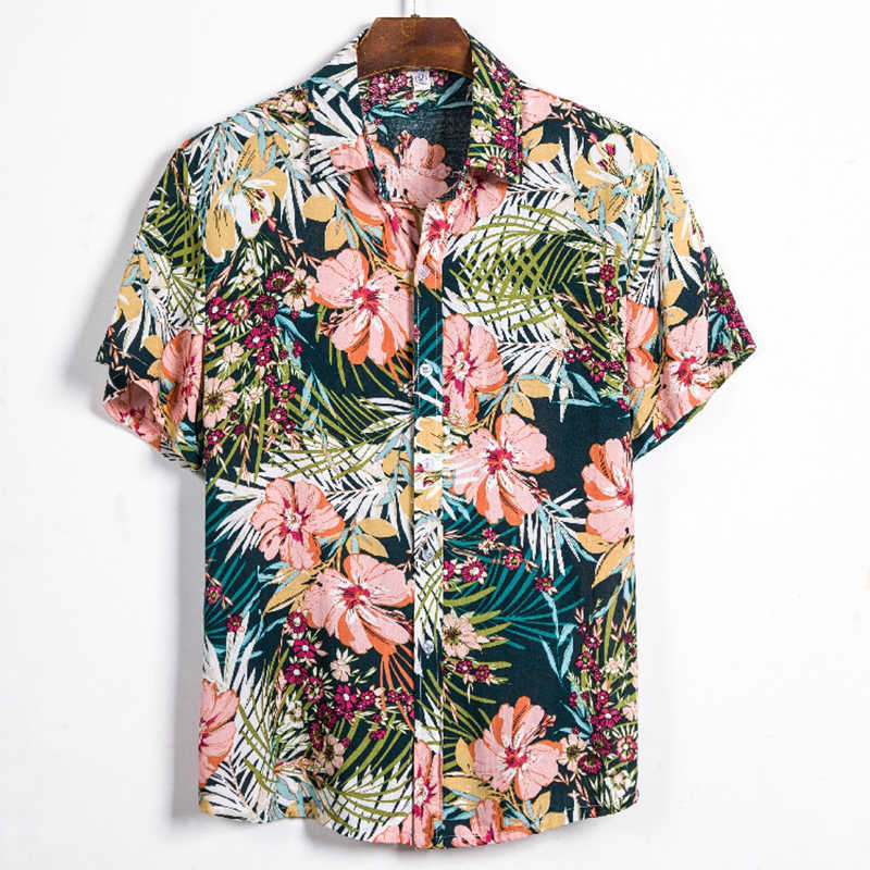 Chemises décontractées pour hommes Hommes coton polyester été chemise à manches courtes tropical floral palmier hawaïen plage hommes chemises blouse décontractée pour hommes W0328