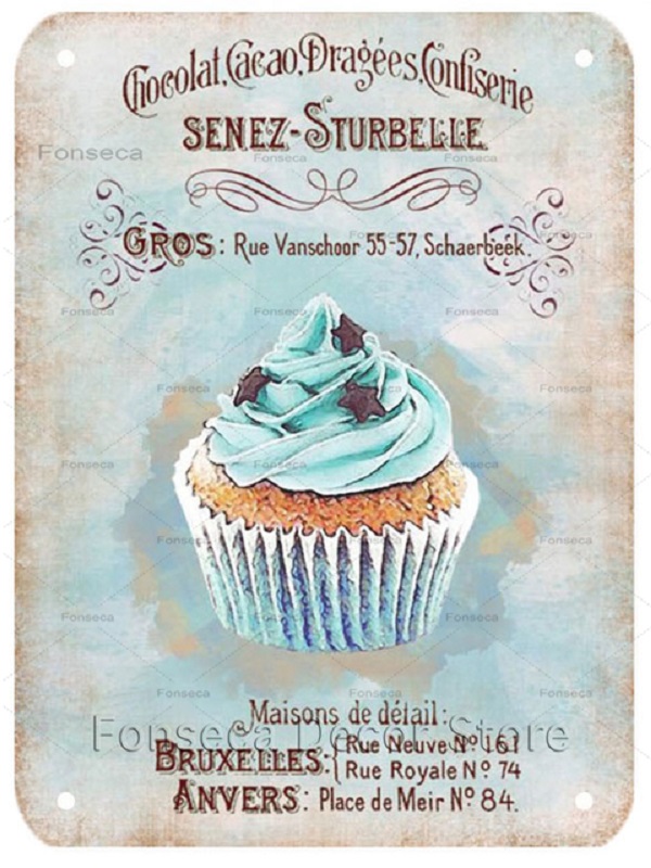 Vintage Cupcake Théière En Métal Peinture Signes Décor De Cuisine Rétro Plaques En Métal Café Boutique Décoration Mur Art Plaques En Métal 30X20cm W03