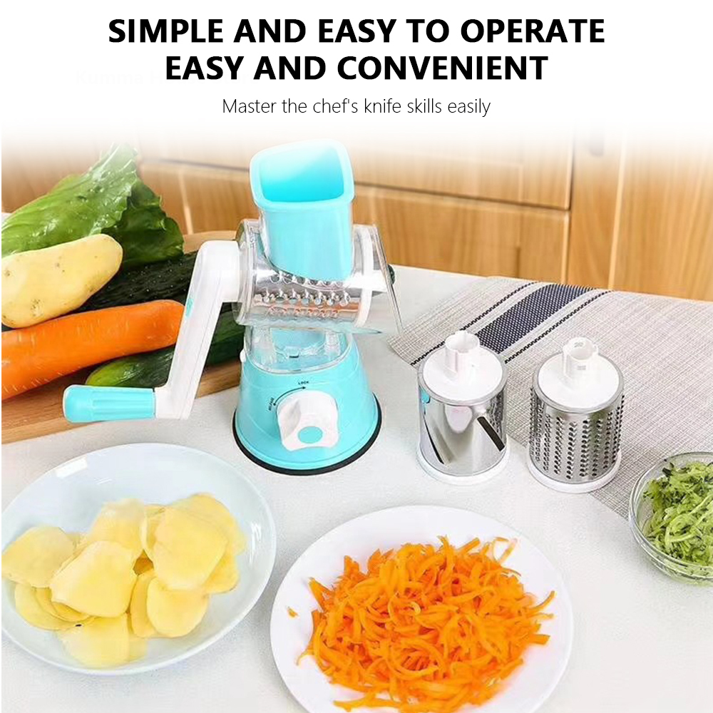 Fruit Vegetable Tools Vegetable Slicer Manual Fruit Kitchen Tools Grater Vegetable Chopper 3 In 1 Round Cutter Potato Carrot Spiralizer Home Gadget 230328