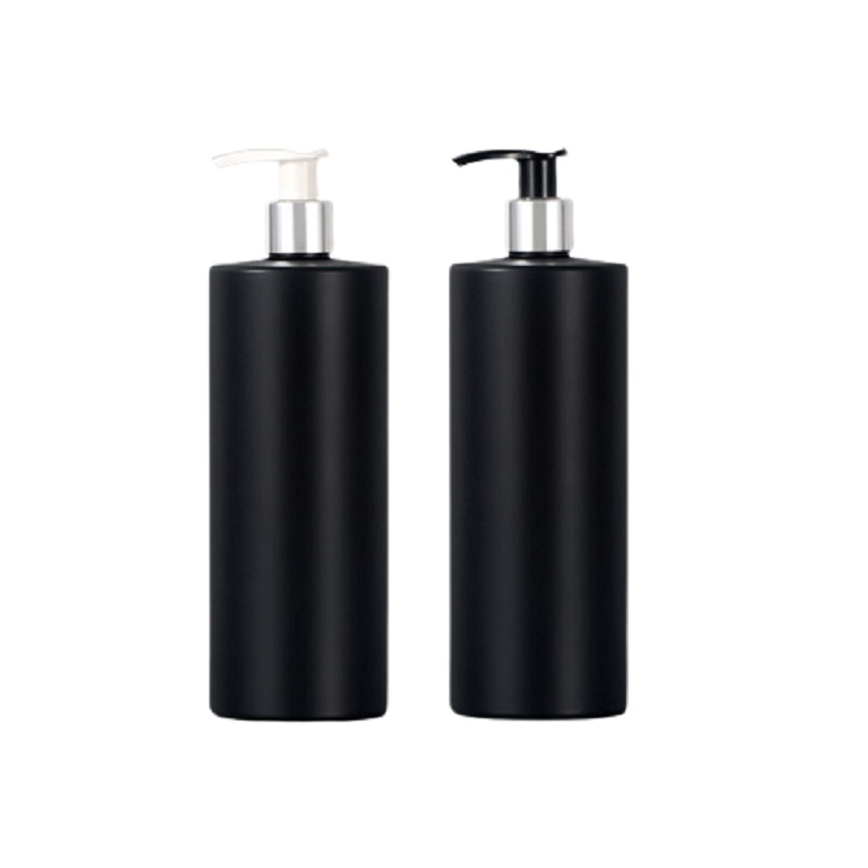 Bottiglia vuota di plastica Pompa pressa lozione bianca nera Matte Black 300ml 500ml Spalla piatta PET Collare in argento dorato Contenitore imballaggio Cosmetico ricaricabile