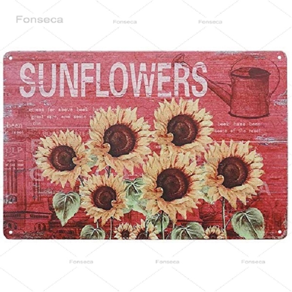 Rustic Sunflower Art Painting Signs Vintage Wall Metal Plates Home Garden Decoration Plate Farmhouse Bathroom Decor Country Wall Art Painting 30X20cm W03