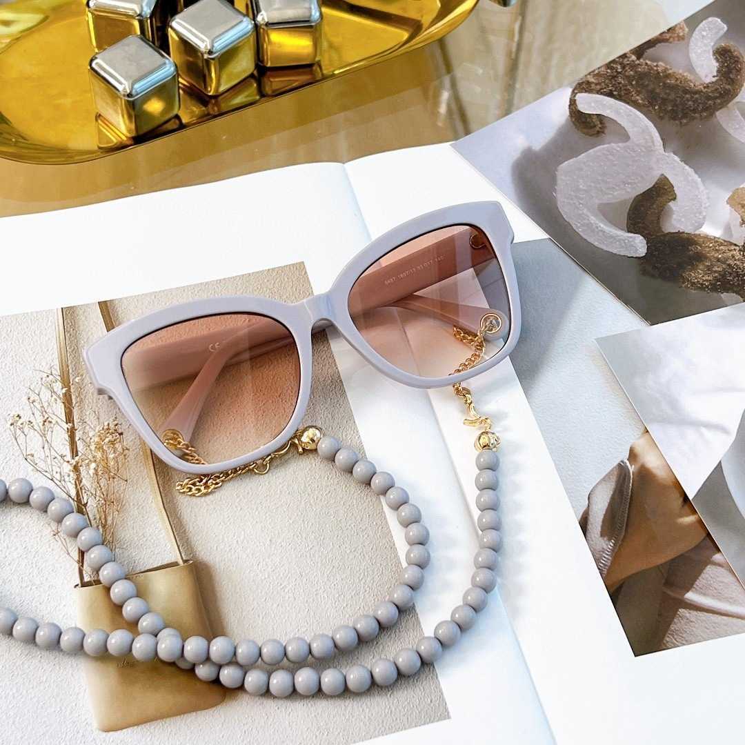 2024 Nouvelles lunettes de soleil de créateur de luxe de haute qualité Nouvelle xiangjia Chaîne de perles Femmes 5487 Populaire sur Internet des lunettes de soleil de même style pour le défilé de mode