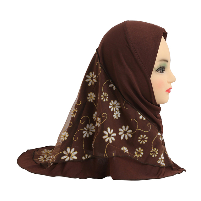 2-6 ans musulman enfants filles maille fleur Hijab une pièce Amira tête écharpe chapeau Turban châles Wrap tirer sur prêt instantané Islam casquette