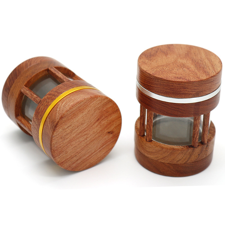 Smoking Pipes Wood splicing aluminum alloy 60-4mm through the window grinderHand herb grinder wood smoker