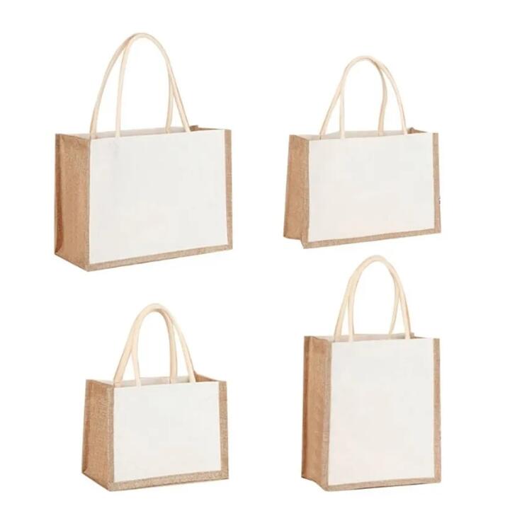 Party FavorBurlap Jute Tote Bags Sac d'épicerie réutilisable en coton avec poignées Intérieur étanche pour les vacances