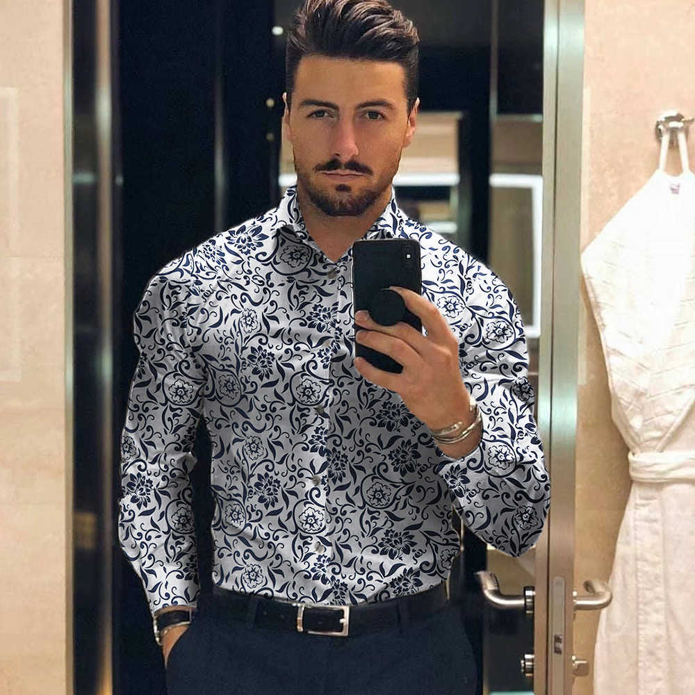 Chemises décontractées pour hommes Chemise pour hommes pour hommes Vêtements Social Male Blouse Hawaiian Cardigan à manches longues Blouses et bouton de luxe Tee Shirt Homme 2022 W0328