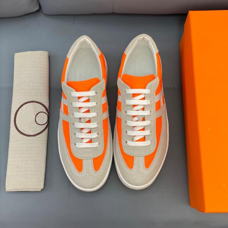 Mode mannen vertrekken schoenen Dikke bodem lopende sneaker Italië delicate elastische band lage top oranje kalfslip niet-slip ademende casual atletische schoenen doos EU 38-45