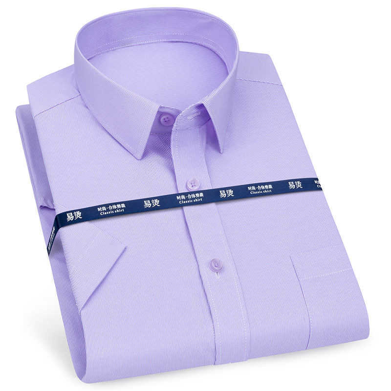 Men's Casual Shirts Mens Short Sleeve Shirt Business Casual Classic Plaid Striped Checked Male Social Dress Shirts Purple Blue 5XL Plus Large Size W0328