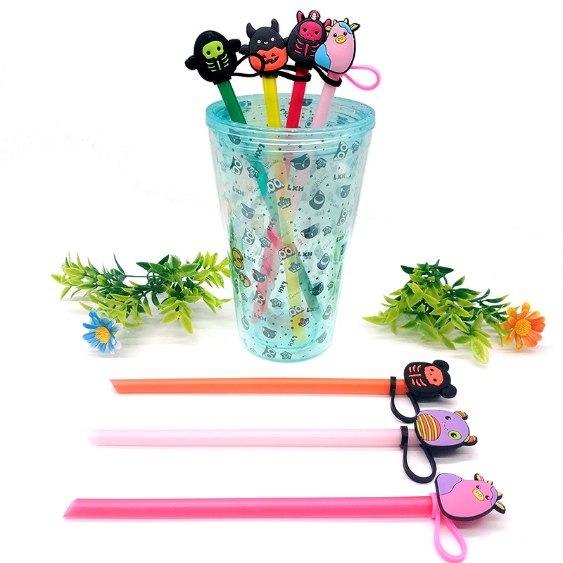 hot plush toy straw topper silicone mold cover fashion charms Reusable Splash Proof drinking dust plug decorative 8mm straw party supplies