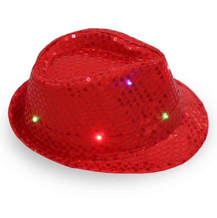 Led Jazz Hats Flashing Light Up Led Fedora Trilby 스팽글 캡 팬시 드레스 댄스 파티 모자 유엔 힙합 램프 Luminous Hat SN732