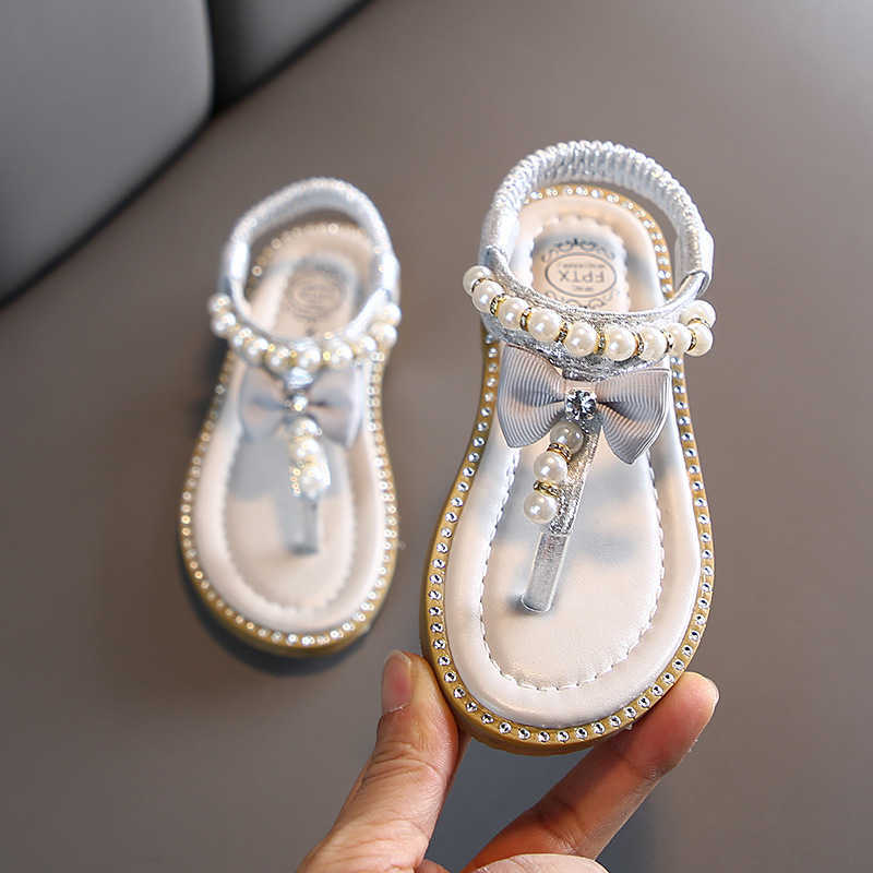 Sandales D'été Nouvelles Filles Sandales Mignon Arcs Perles En Cuir PU Princesse Filles Chaussures Semelle En Caoutchouc Enfants Chaussures Sandalias Bébé Fille Sandales W0327