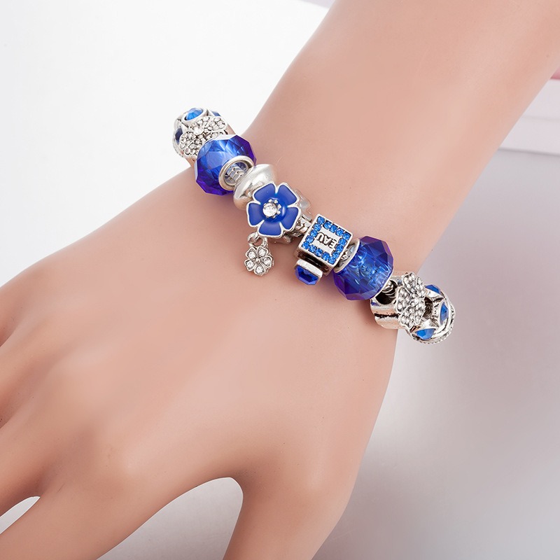 Bracciale in argento sterling 925 con catena a forma di serpente, bottiglia di profumo, perline di fascino europeo, viola, cinque petali di fiori, adatto bracciali con ciondoli Pandora, collana B8