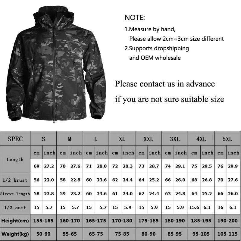 Survêtements pour hommes Extérieur Soft Shell Veste Tactique Hommes Vêtements Coupe-Vent Polaire Manteau Safari Armée Chasse Vêtements Camo Militaire Veste À Capuche W0328