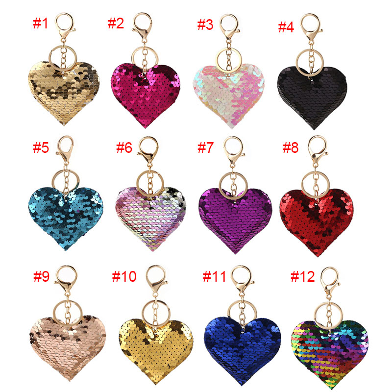Sequined Peach Heart Keychain Colorful Luggage Decoration Key Chain Pendant Creative Christmas Gift Keyring