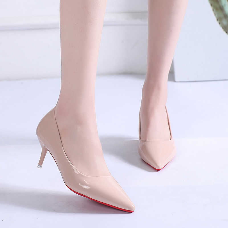 Women's High Heels Sexy Pointed Toe Pumps Wedding Dress Shoes Nude Black Color Red Rubber Bottom High Heels Dress Work Shoes L230704