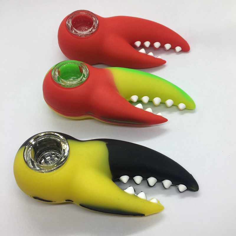 Colorful Crab Clamp Style Pipes Silicone Herb Tobacco Oil Rigs Glass Multihole Filter Bowl Portable Handpipes Smoking Cigarette Hand Holder Tube