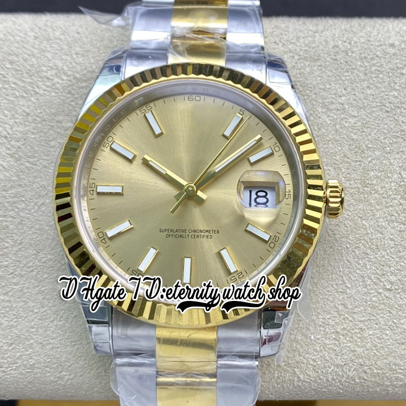 2023 sbf126333 3235 VSA3235 Automatic Mens Watch 41MM Fluted Bezel Gold Dial Stick Yellow Gold Silver Two Tone SS 904L Steel Bracelet Super Edition eternity Watches