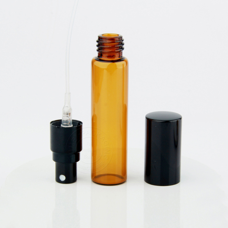 100 st/parti 10 ml tom atomizer parfymflaska bärnsten sprayglas med aluminium cap påfyllningsbar parfymflaska Dh211