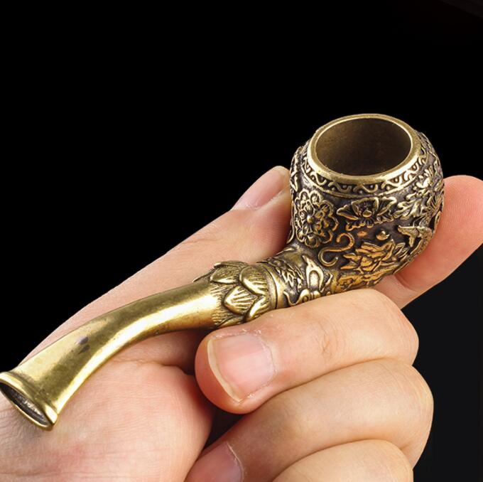 Latest Metal Carved pure Copper Pipe 2 size Smoking Cigarette Tobacco Herb Hand Filter Pipes Tools Accessories Oil Rigs