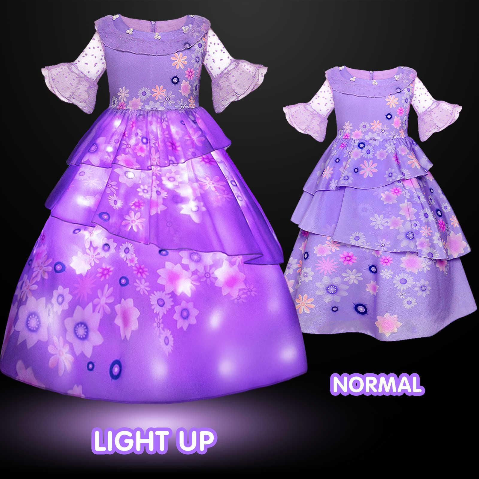 Girl's Dresses Uporpor Encanto Costume Princess LED Light Up Dress Glamour Girl Cosplay Isabela Mirabell Christmas Birthday Party Gown