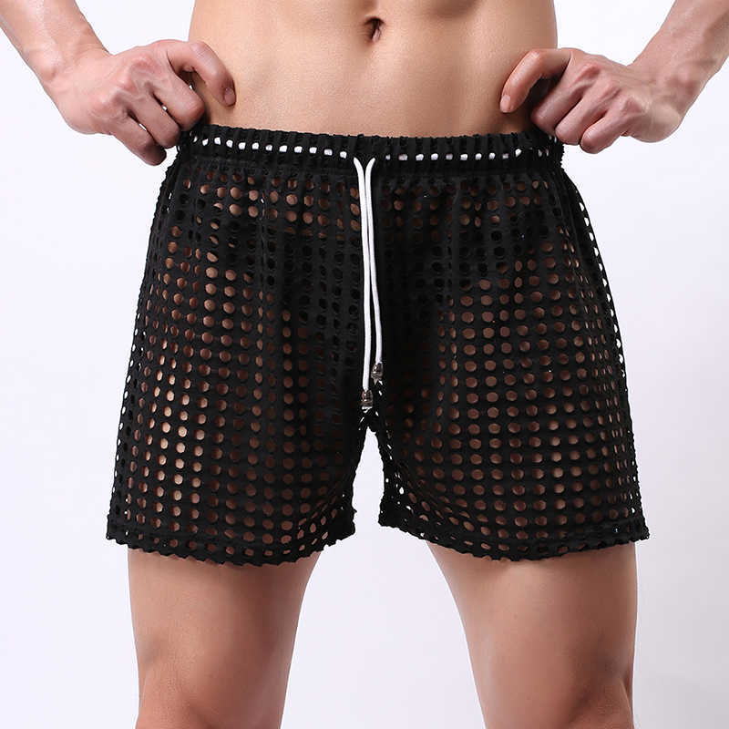 Shorts pour hommes Vêtements de nuit pour hommes Shorts grande maille nid d'abeille Net hommes maison pyjamas Shorts Sexy en Nylon sommeil bas hommes pure pyjamas W0327