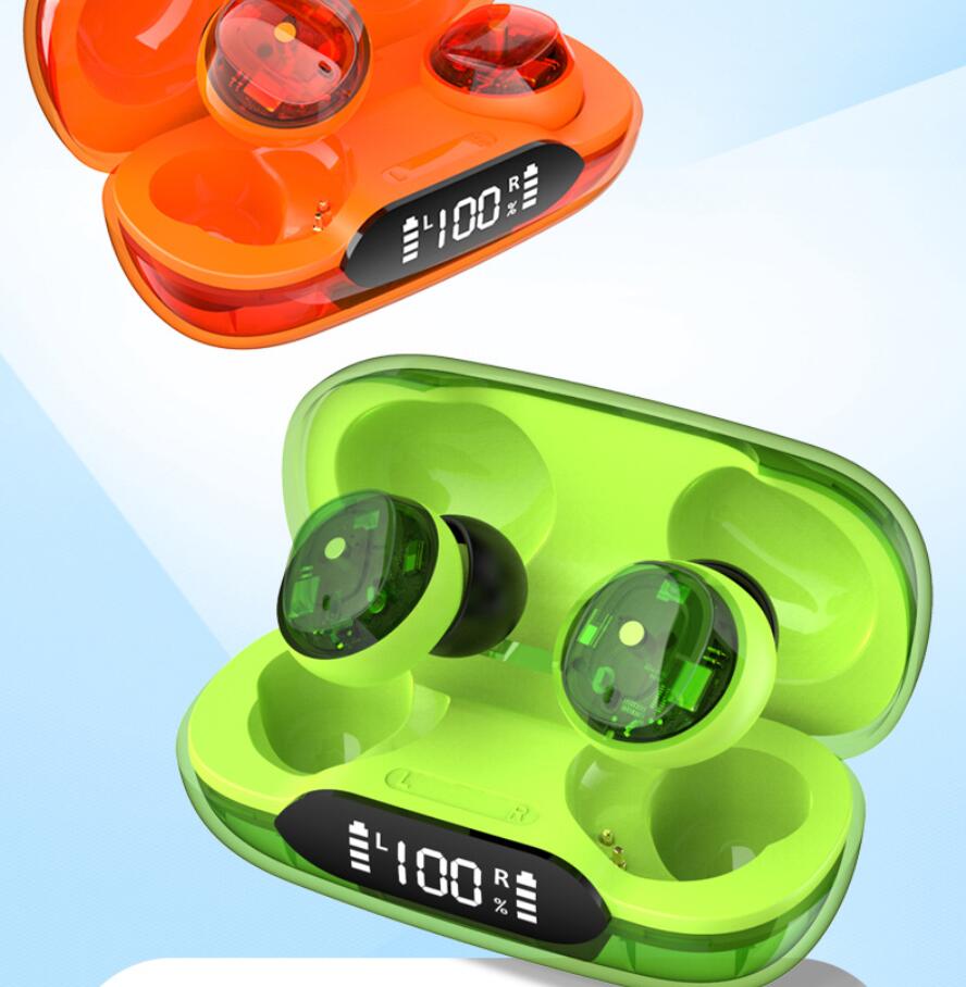 Fones de ouvido Bluetooth TWS Visor de LED transparente Gaming Hands-livre H20 Sports Sports Wireless TWS IN-EARPOLES