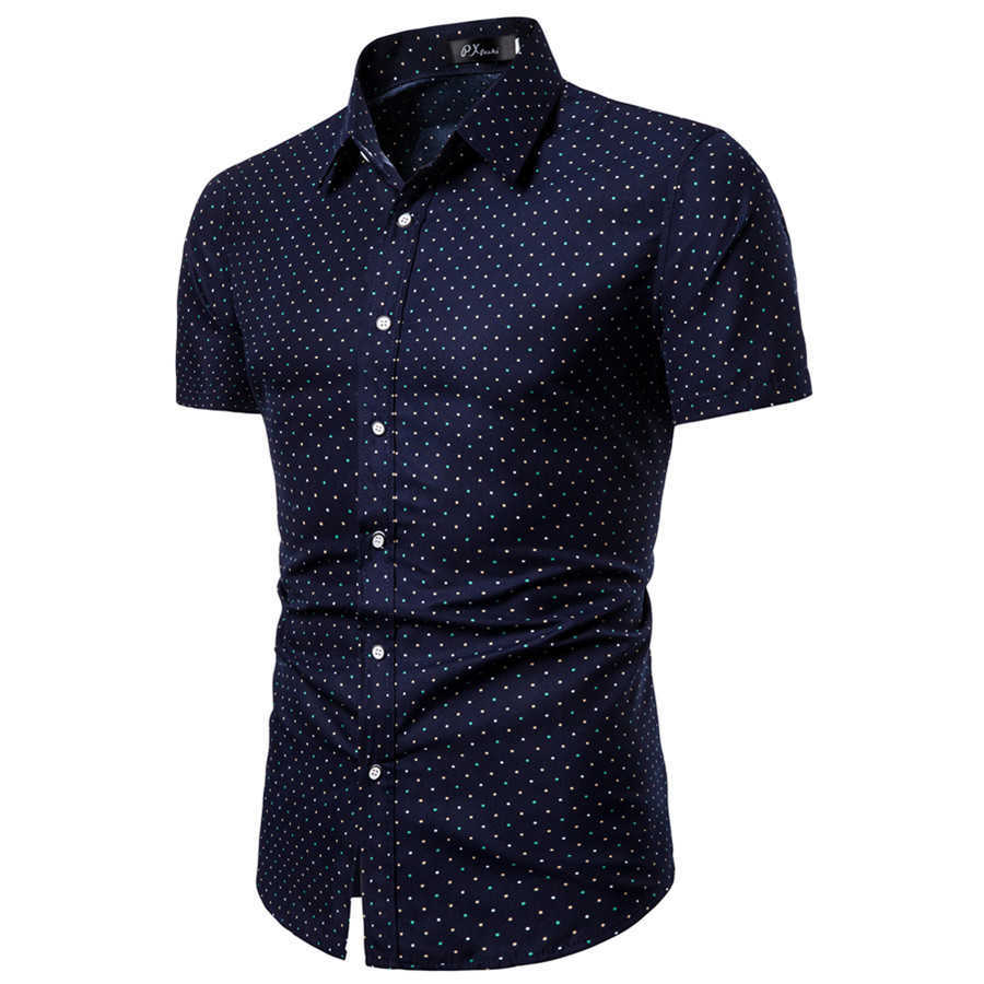 Casual shirts voor heren M-5XL DOT-PRINT BEDRIJFSCASUAL SHIRTS VOOR ZOMER KORTE MOEVE REGELE grote grootte formele kleding Heren Office Button Up Blouses W0328