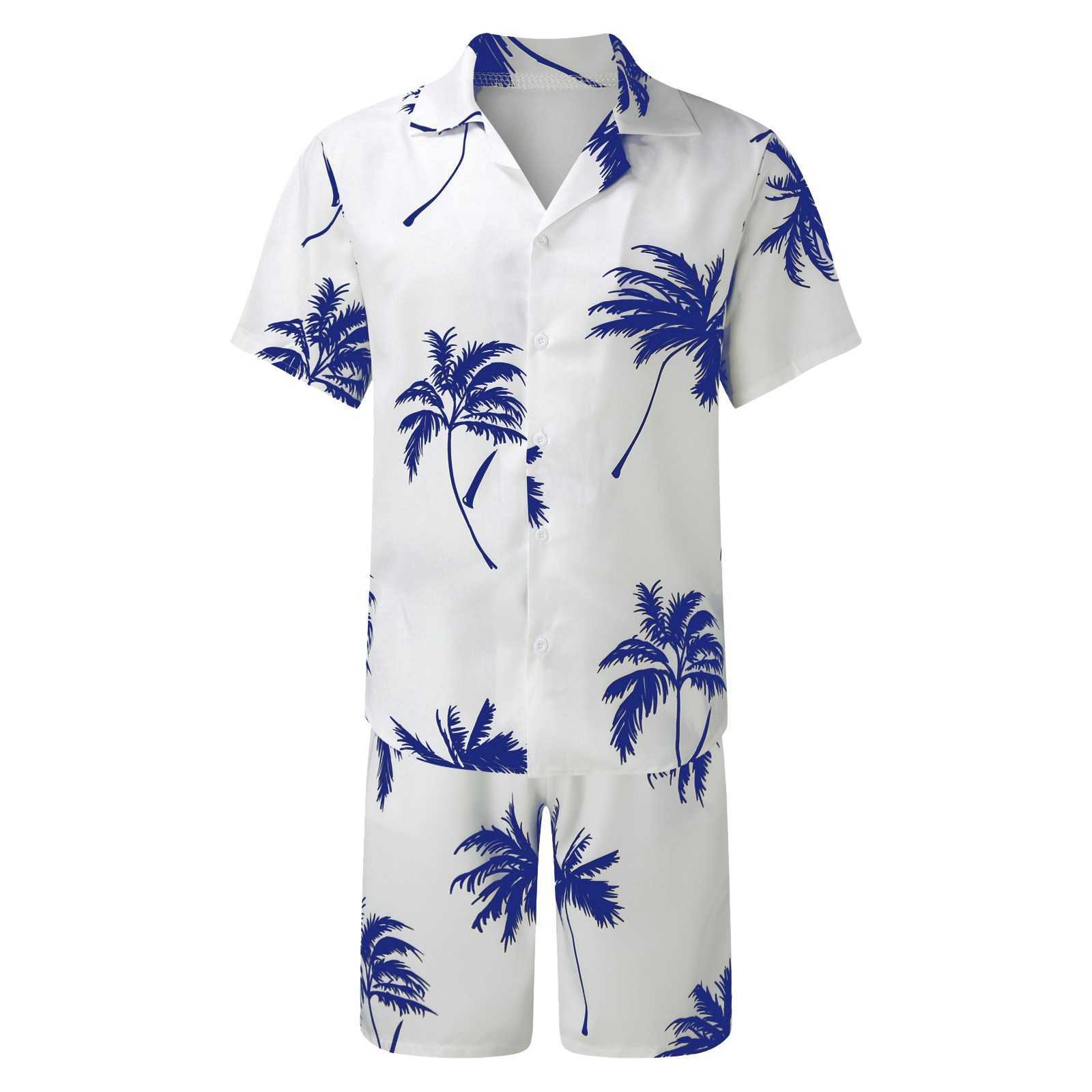 Tute da uomo Set estivo Pantaloncini da uomo Set Stampa Camicia hawaiana e pantaloncini Abbigliamento da spiaggia Abiti da vacanza Completo da vocazione Set da due pezzi maschile W0329