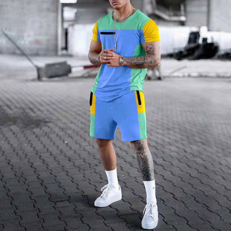 Erkek Trailsits Yaz Men Erkek Trailsuit Fashion T-Shirts Şort 2 Parçası Spor Takım Sıradan Modaya Düzenli Gym Set Tutulma Nefes Alabilir Erkek Açık Mekan Kıyafet W0329