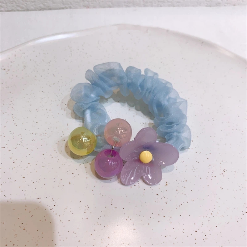 2023 Nieuw Korea Fashion Girl Princess Ponytail Hair Accessories Children's Zoete kleurrijke bloemen kralen Dunne darm haarring